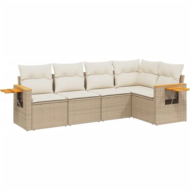 vidaXL 5-tlg Garten-Sofagarnitur mit Kissen Beige Poly Rattan Modell 77