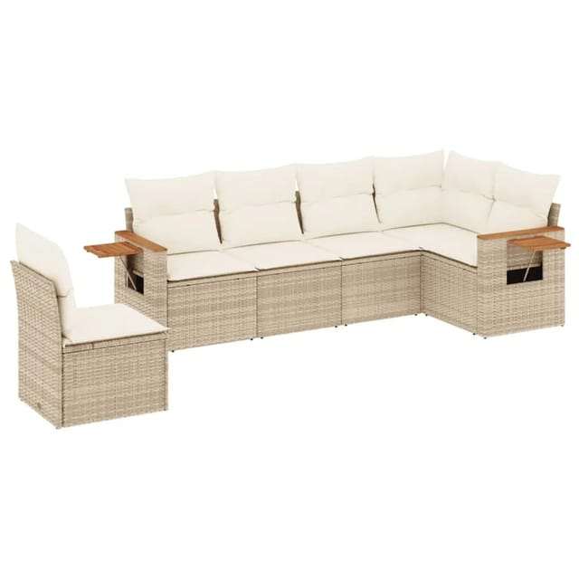 vidaXL 6-tlg Garten-Sofagarnitur mit Kissen Beige Poly Rattan Modell 105