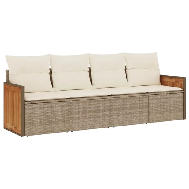 vidaXL 4-tlg Garten-Sofagarnitur mit Kissen Beige Poly Rattan Modell 43
