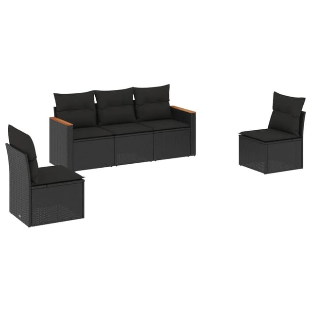 vidaXL 5-tlg Garten-Sofagarnitur mit Kissen Schwarz Poly Rattan Modell 69