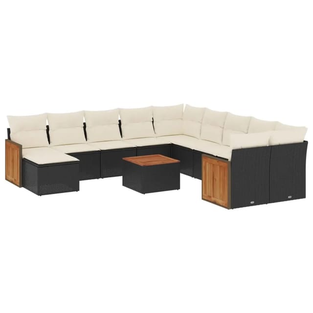 vidaXL 12-tlg Garten-Sofagarnitur mit Kissen Schwarz Poly Rattan Modell 76