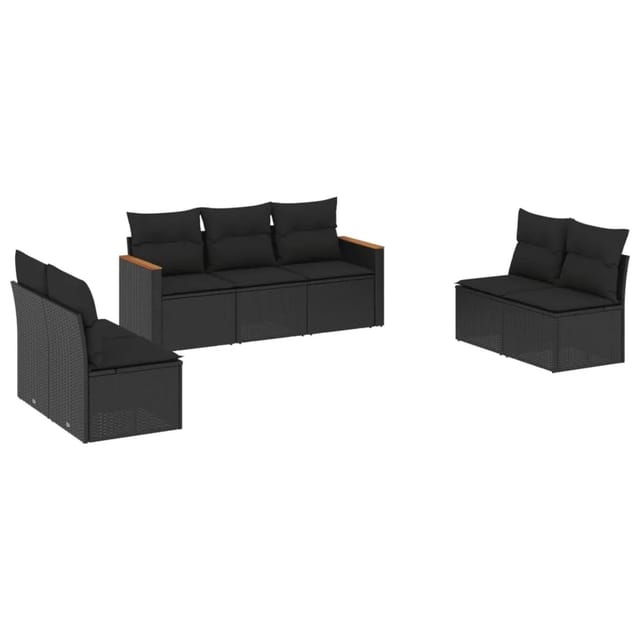vidaXL 7-tlg Garten-Sofagarnitur mit Kissen Schwarz Poly Rattan Modell 120