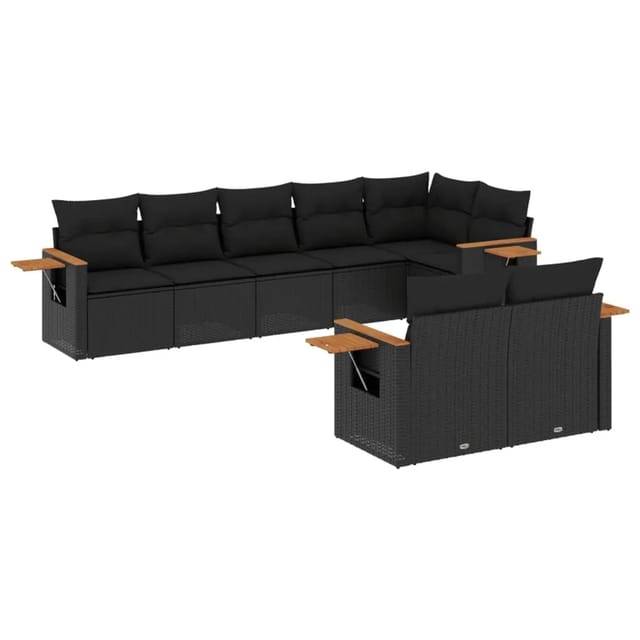 vidaXL 8-tlg Garten-Sofagarnitur mit Kissen Schwarz Poly Rattan Modell 95