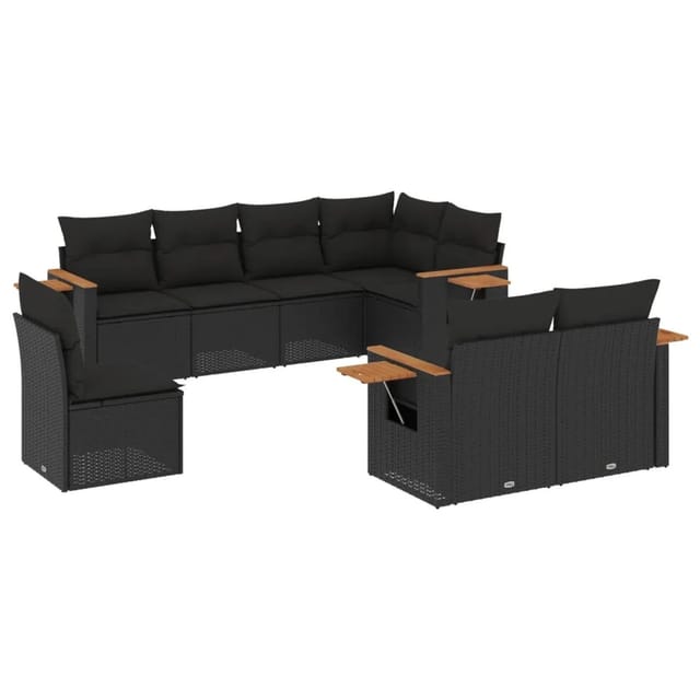 vidaXL 8-tlg Garten-Sofagarnitur mit Kissen Schwarz Poly Rattan Modell 196
