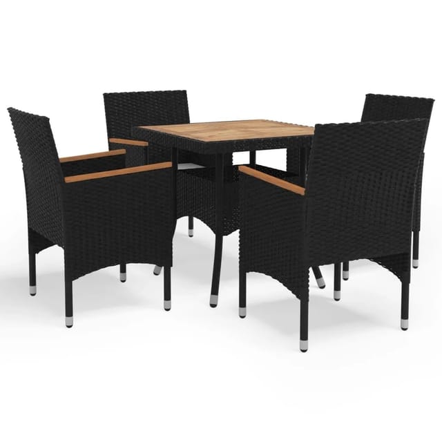 vidaXL 5-tlg Garten-Essgruppe Schwarz Poly Rattan und Akazienholz Modell 3