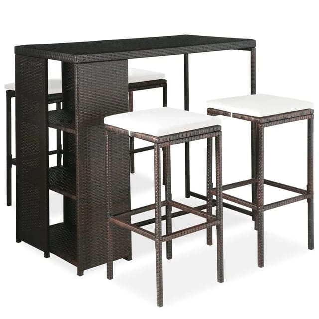 vidaXL 5-tlg Gartenbar-Set mit Kissen Poly Rattan Braun Modell 5