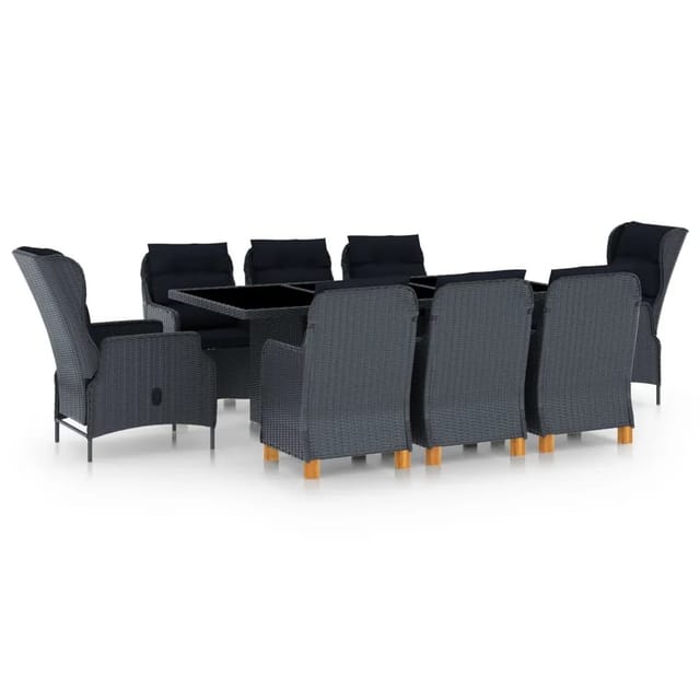vidaXL 9-tlg Garten-Essgruppe mit Auflagen Poly Rattan Dunkelgrau Modell 11