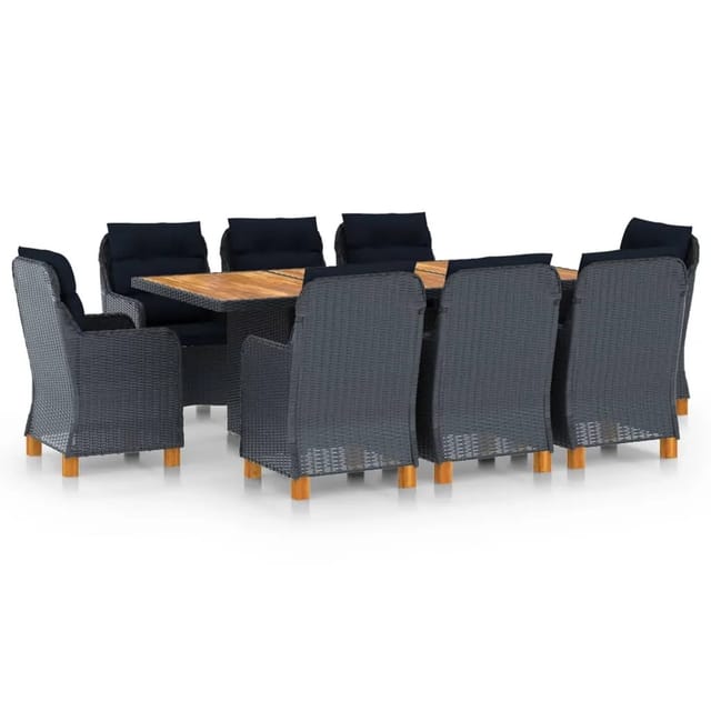 vidaXL 9-tlg Garten-Essgruppe mit Auflagen Poly Rattan Dunkelgrau Modell 8