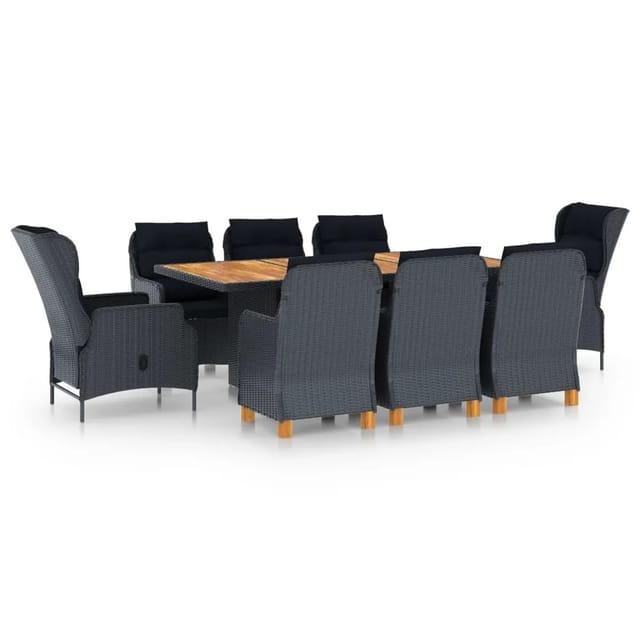 vidaXL 9-tlg Garten-Essgruppe mit Auflagen Poly Rattan Dunkelgrau Modell 12