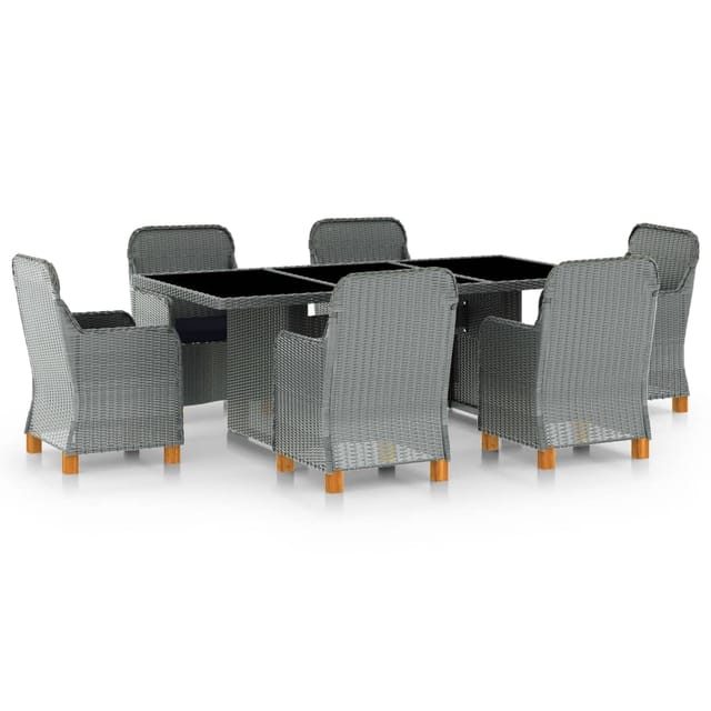 vidaXL 7-tlg Garten-Essgruppe mit Auflagen Poly Rattan Hellgrau Modell 3