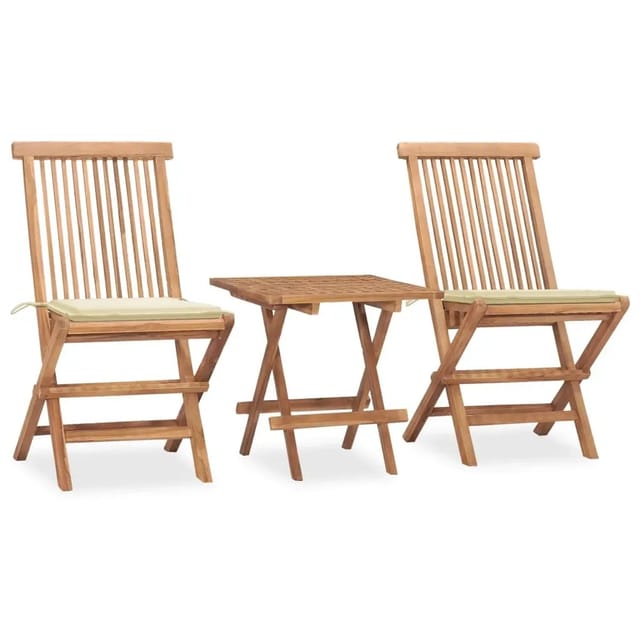 vidaXL 3-tlg Garten-Essgruppe mit Kissen Klappbar Massivholz Teak Modell 30