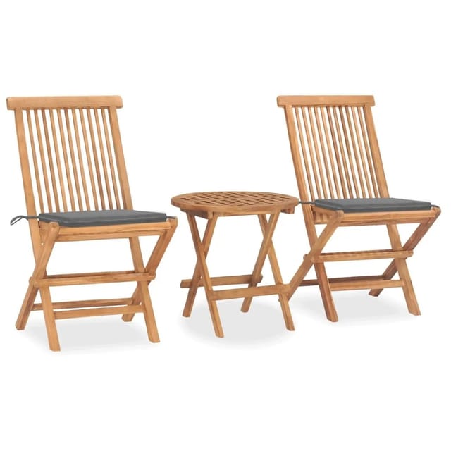 vidaXL 3-tlg Garten-Essgruppe mit Kissen Klappbar Massivholz Teak Modell 2