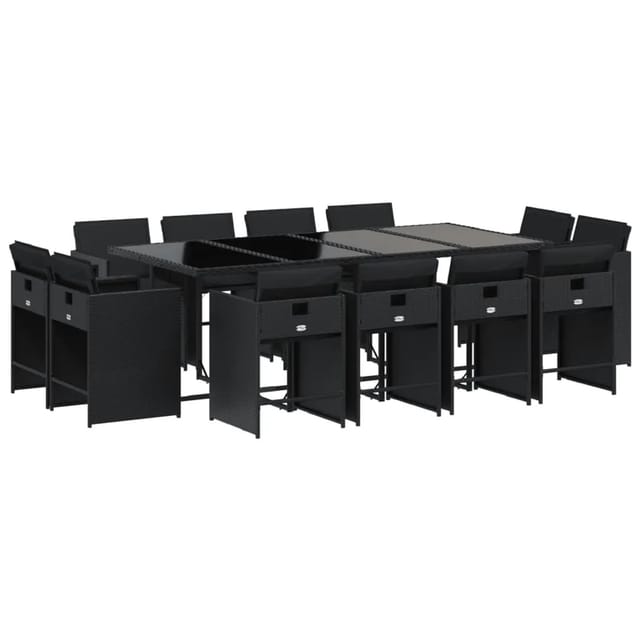vidaXL 13-tlg. Garten-Essgruppe mit Kissen Schwarz Poly Rattan