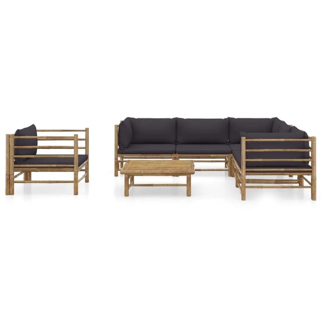 vidaXL 7-tlg Garten-Lounge-Set mit Dunkelgrauen Kissen Bambus Modell 2