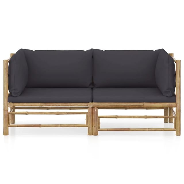 vidaXL 2-tlg Garten-Lounge-Set mit Dunkelgrauen Kissen Bambus Modell 1