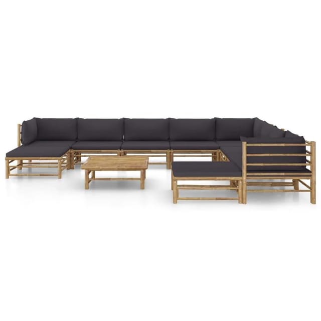 vidaXL 11-tlg Garten-Lounge-Set mit Dunkelgrauen Kissen Bambus Modell 1
