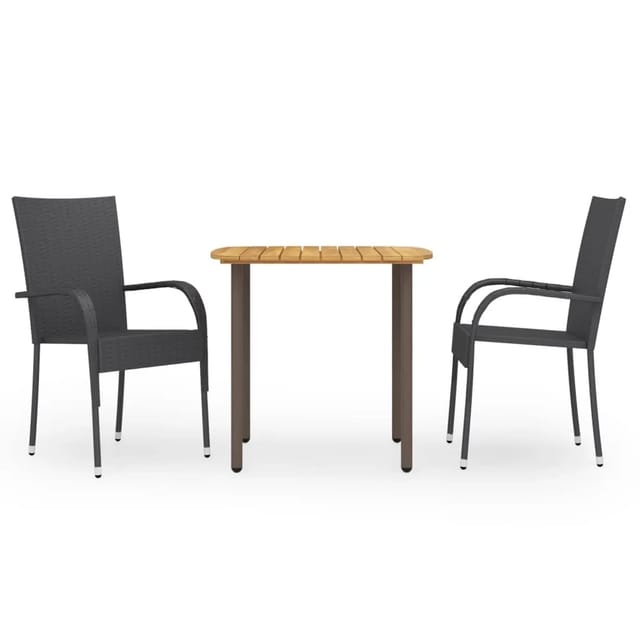 vidaXL 3-tlg Garten-Essgruppe Poly Rattan Schwarz Modell 6