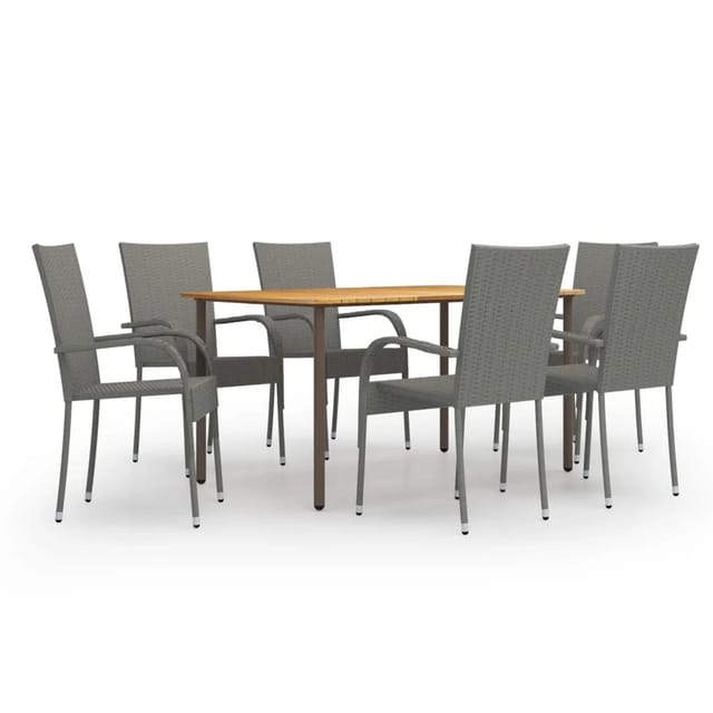 vidaXL 7-tlg Garten-Essgruppe Poly Rattan Grau Modell 11