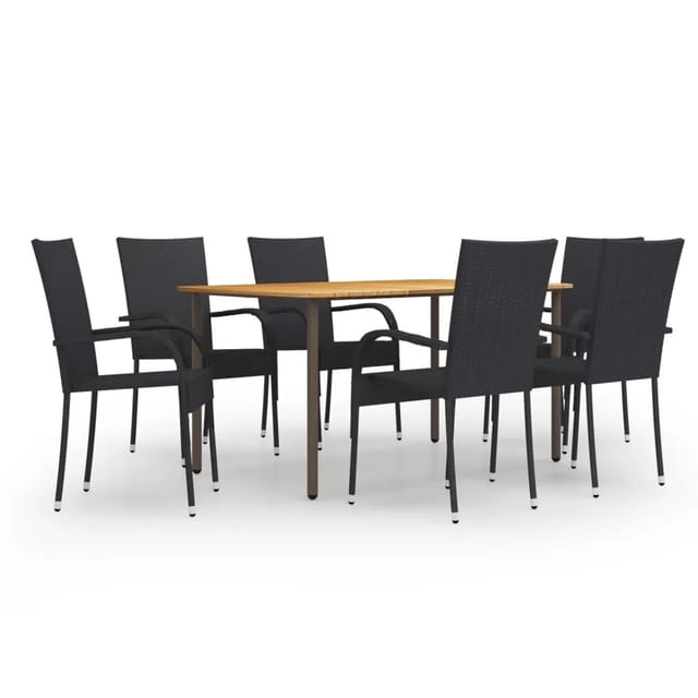 vidaXL 7-tlg Garten-Essgruppe Poly Rattan Schwarz Modell 29