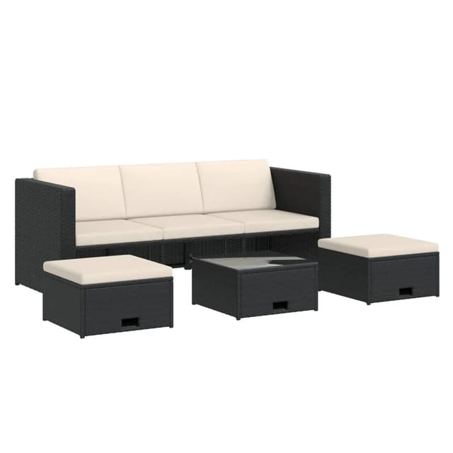 vidaXL 4-tlg Garten-Lounge-Set mit Auflagen Poly Rattan Schwarz Modell 18