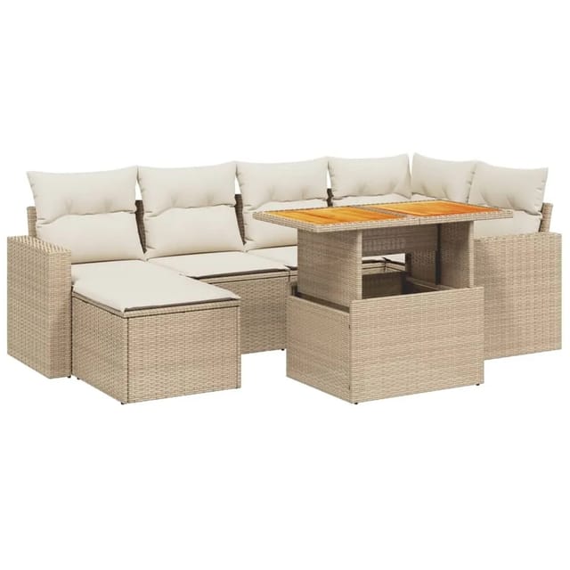 vidaXL 11-tlg Garten-Sofagarnitur mit Kissen Beige Poly Rattan Modell 195