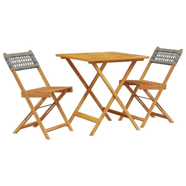 vidaXL 3-tlg Bistro-Set Grau Poly Rattan und Massivholz Modell 4