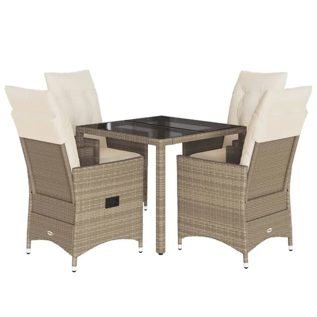 vidaXL 5-tlg Garten-Essgruppe mit Kissen Beige Poly Rattan Modell 44