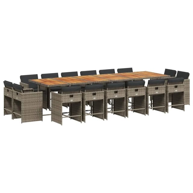 vidaXL 17-tlg Garten-Essgruppe mit Kissen Grau Poly Rattan Modell 3