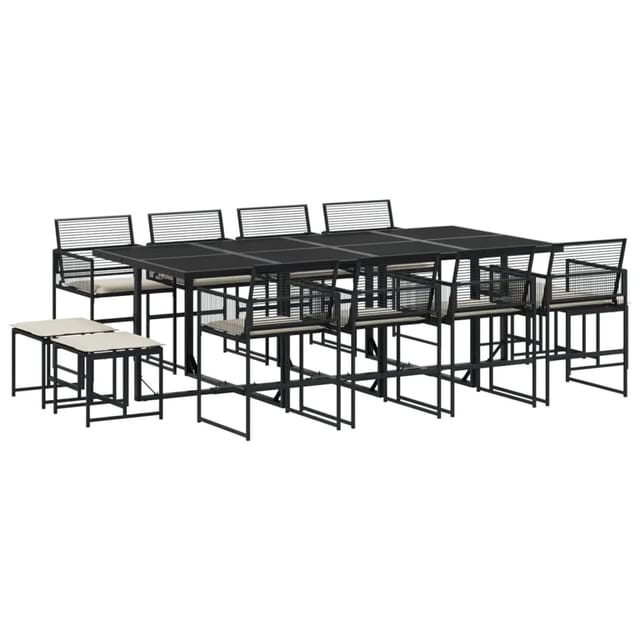 vidaXL 13-tlg Garten-Essgruppe mit Kissen Schwarz Poly Rattan Modell 43