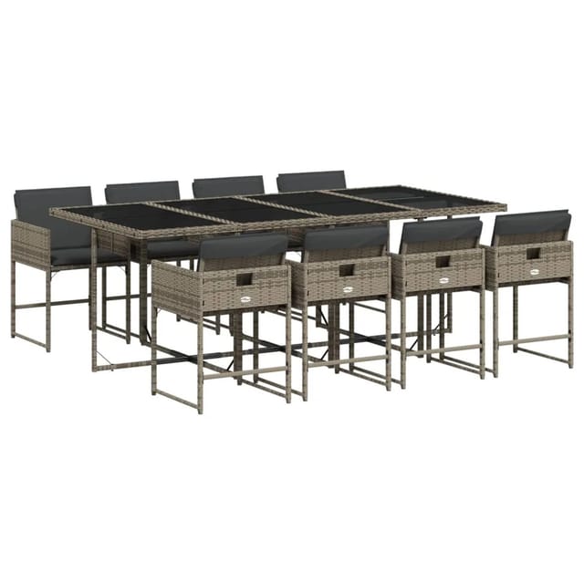 vidaXL 9-tlg Garten-Essgruppe mit Kissen Grau Poly Rattan Modell 53