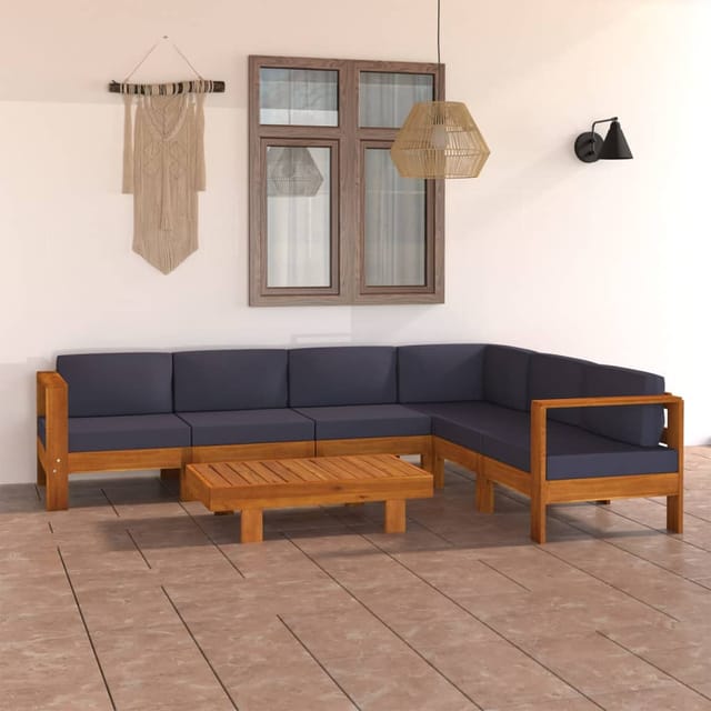 vidaXL 7-tlg Garten-Lounge-Set mit Dunkelgrauen Auflagen Akazienholz Modell 3