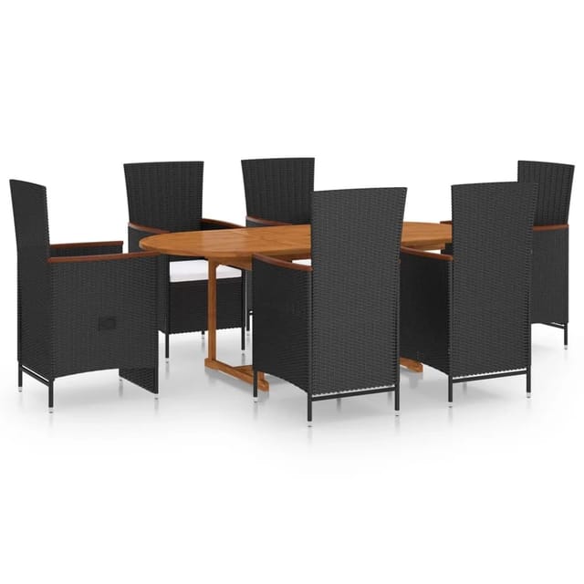 vidaXL 7-tlg Garten-Essgruppe Poly Rattan Schwarz Modell 25
