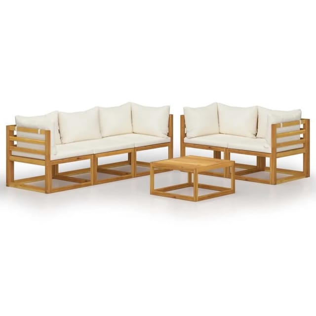 vidaXL 6-tlg Garten-Lounge-Set mit Auflagen Creme Massivholz Akazie Modell 3