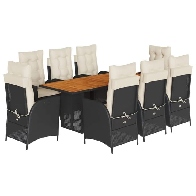 vidaXL 9-tlg Garten-Essgruppe mit Kissen Schwarz Poly Rattan Modell 120