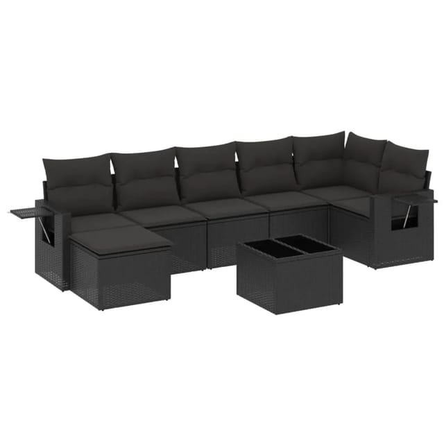 vidaXL 8-tlg Garten-Sofagarnitur mit Kissen Schwarz Poly Rattan Modell 139
