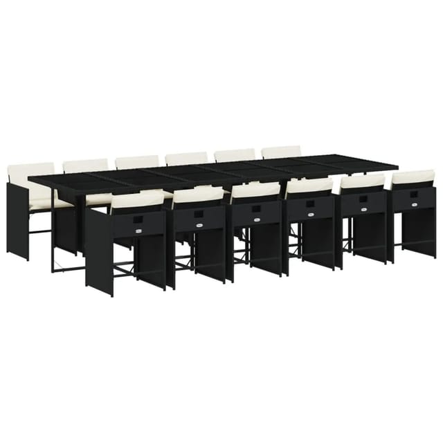 vidaXL 13-tlg Garten-Essgruppe mit Kissen Schwarz Poly Rattan Modell 41