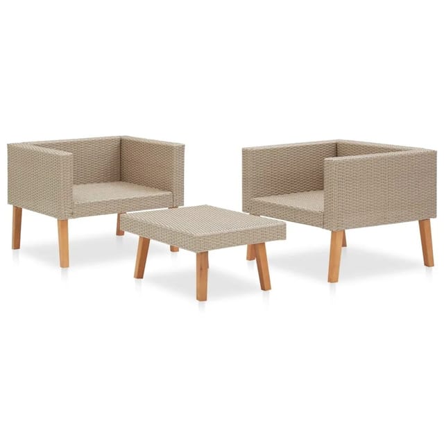 vidaXL 3-tlg Garten-Lounge-Set mit Auflagen Poly Rattan Beige Modell 2
