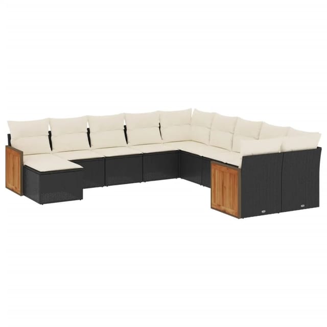 vidaXL 11-tlg Garten-Sofagarnitur mit Kissen Schwarz Poly Rattan Modell 92