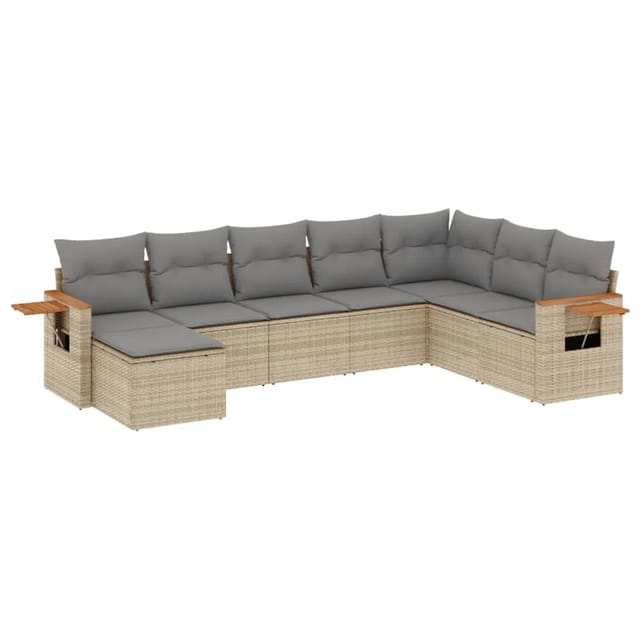 vidaXL 8-tlg Garten-Sofagarnitur mit Kissen Beige Poly Rattan Modell 252