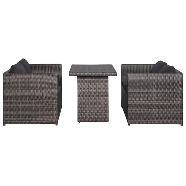 vidaXL 3-tlg Bistro-Set mit Auflagen Poly Rattan Grau Modell 1