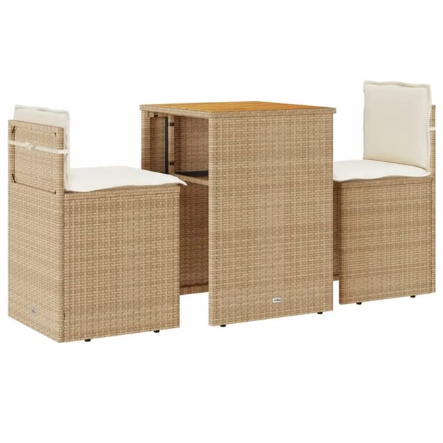 vidaXL 3-tlg Bistro-Set mit Kissen Beige Poly Rattan Modell 13