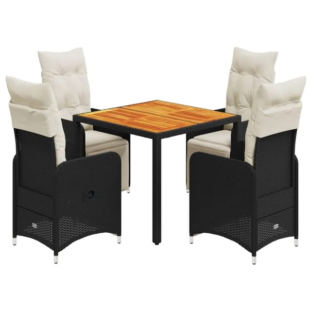 vidaXL 5-tlg Garten-Bistro-Set mit Kissen Schwarz Poly Rattan Modell 10