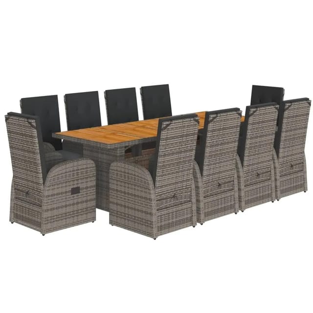 vidaXL 11-tlg Garten-Essgruppe mit Kissen Grau Poly Rattan Modell 39