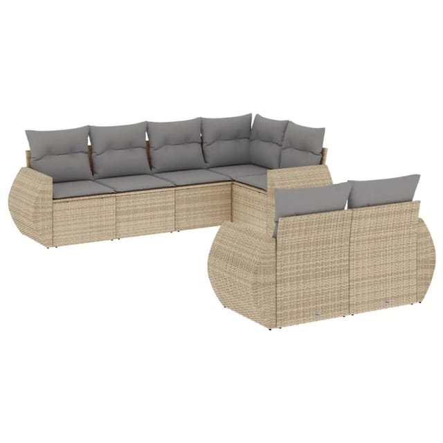 vidaXL 7-tlg Garten-Sofagarnitur mit Kissen Beige Poly Rattan Modell 145