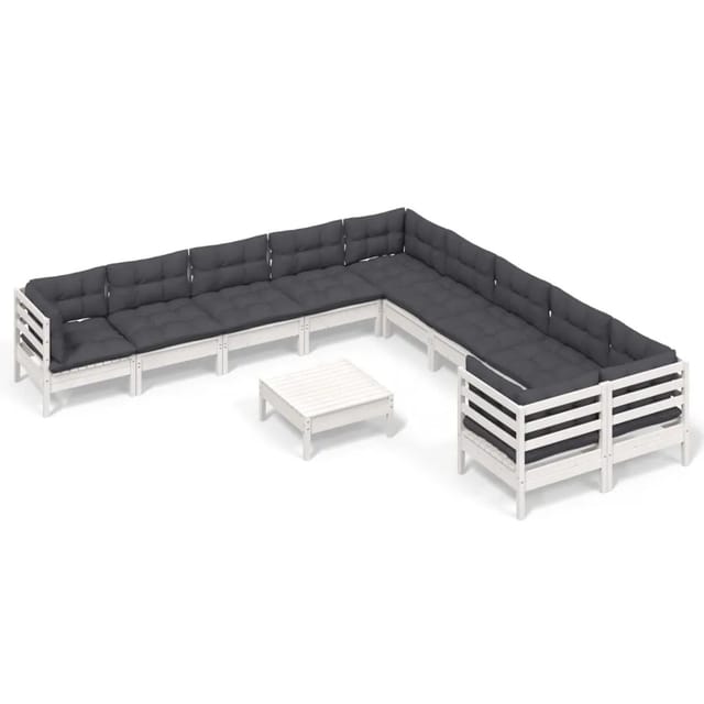 vidaXL 11-tlg Garten-Lounge-Set mit Kissen Weiß Kiefernholz Modell 2