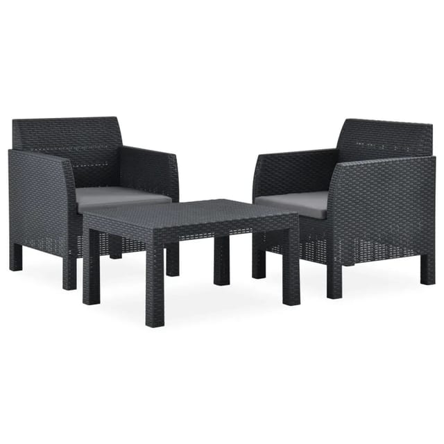 vidaXL 3-tlg Garten-Lounge-Set mit Kissen PP Rattan Anthrazit Modell 1