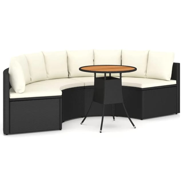 vidaXL 5-tlg Garten-Sofagarnitur mit Auflagen Poly Rattan Schwarz Modell 1