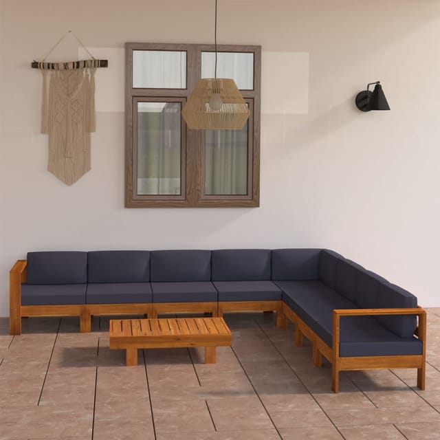 vidaXL 9-tlg Garten-Lounge-Set mit Dunkelgrauen Auflagen Akazienholz Modell 3