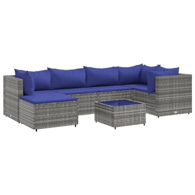 vidaXL 7-tlg Garten-Lounge-Set mit Kissen Grau Poly Rattan Modell 91