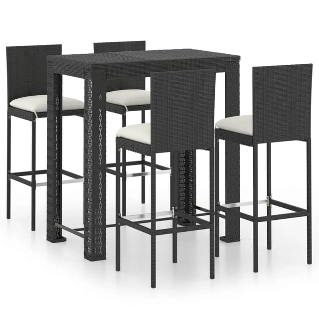 vidaXL 5-tlg Gartenbar-Set mit Kissen Poly Rattan Schwarz Modell 6
